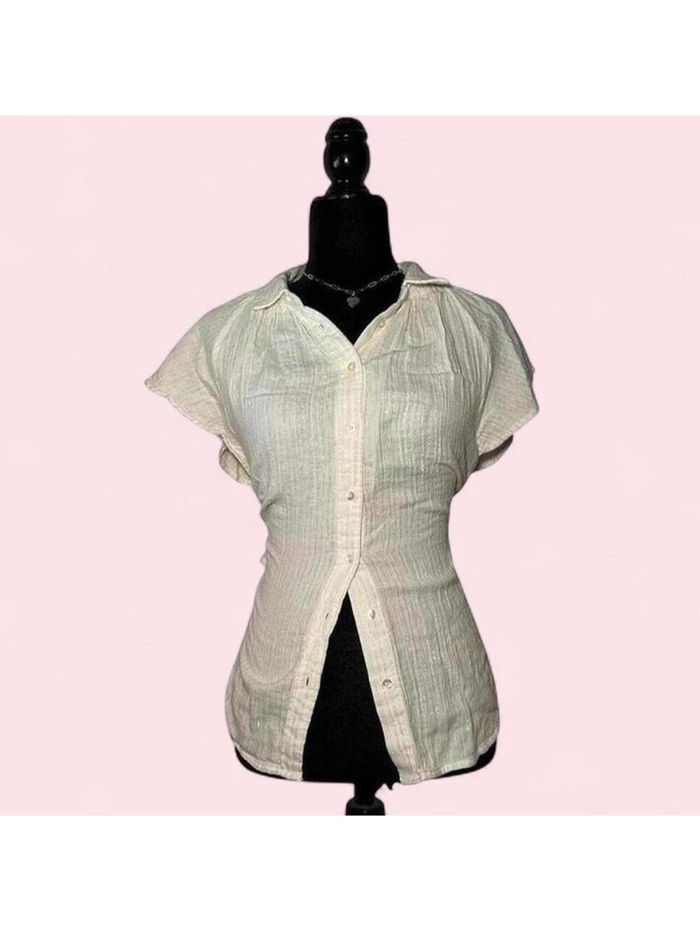 Gap White Shimmer Button Up Blouse Minimalist Chic Size S